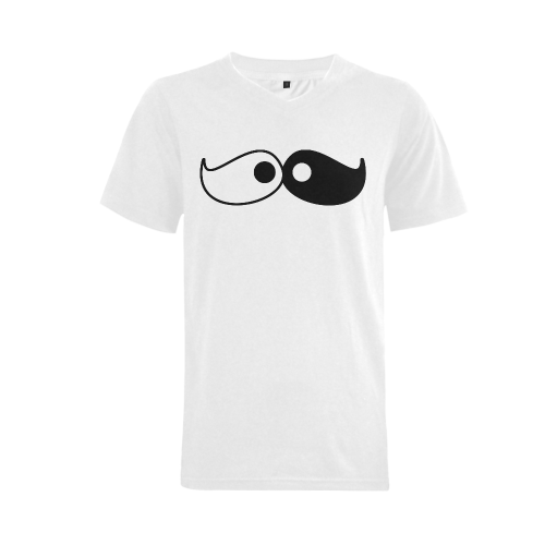 Hipster Yin Yang Moustache Men's V-Neck T-shirt (USA Size) (Model T10)