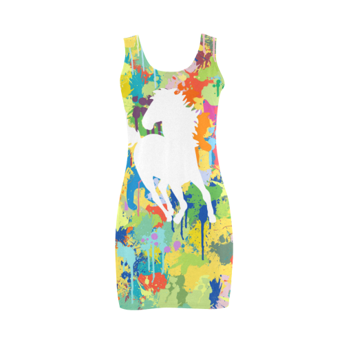 Horse Shape Template Colorful Splash Medea Vest Dress (Model D06)