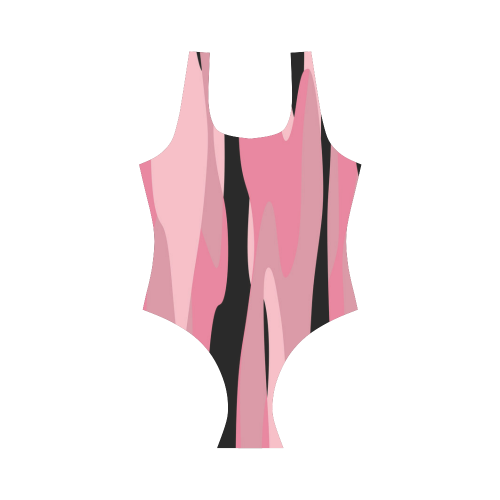 pink and black stretched camo Vest One Piece Swimsuit (Model S04)