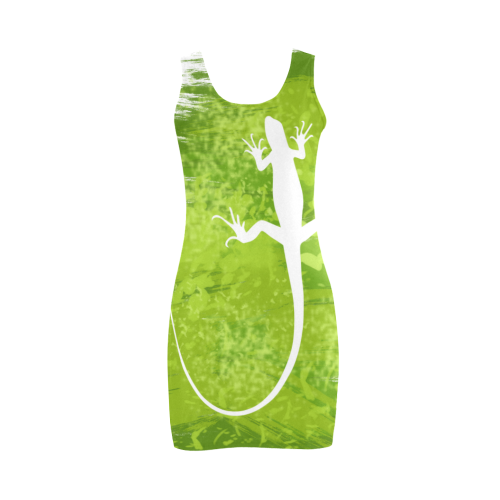 Green White Lizard Shape Painting Medea Vest Dress (Model D06)