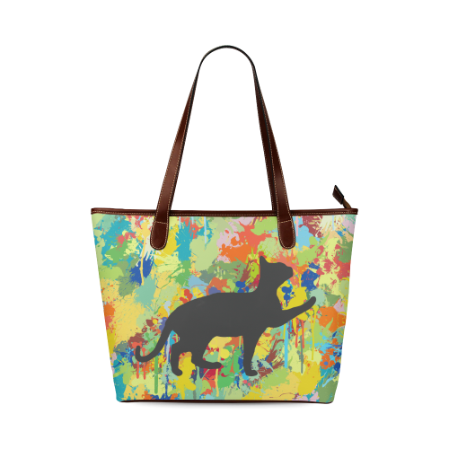 Lovely Black Cat Colorful Splash Complet Shoulder Tote Bag (Model 1646)