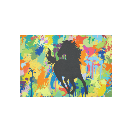 Horse Shape Template Colorful Splat Cotton Linen Wall Tapestry 60"x 40"