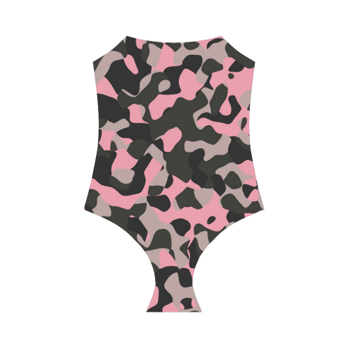 pink and black camouflage Strap Swimsuit ( Model S05)