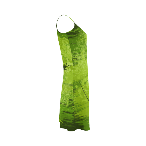 Green Black Lizard Shape Painting Alcestis Slip Dress (Model D05)