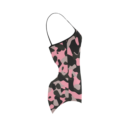 pink and black camouflage Strap Swimsuit ( Model S05)