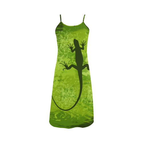 Green Black Lizard Shape Painting Alcestis Slip Dress (Model D05)