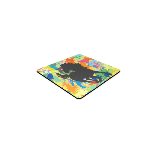Black Horse Shape Template Colorful Splat Square Coaster
