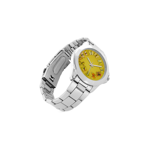 Novelty Yellow Butterflies Unisex Stainless Steel Watch(Model 103)