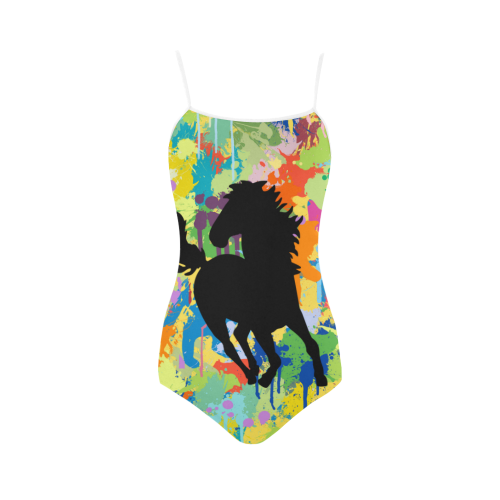 Black Horse Shape Colorful Splash Strap Swimsuit ( Model S05)