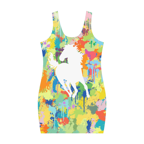 Horse Shape Template Colorful Splash Medea Vest Dress (Model D06)