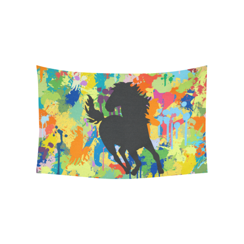 Horse Shape Template Colorful Splat Cotton Linen Wall Tapestry 60"x 40"
