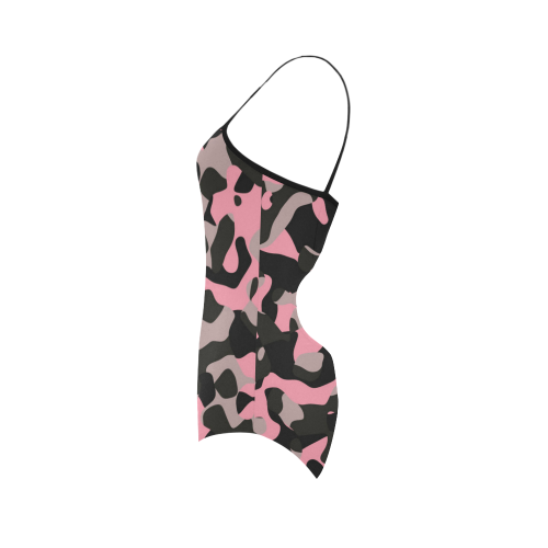 pink and black camouflage Strap Swimsuit ( Model S05)
