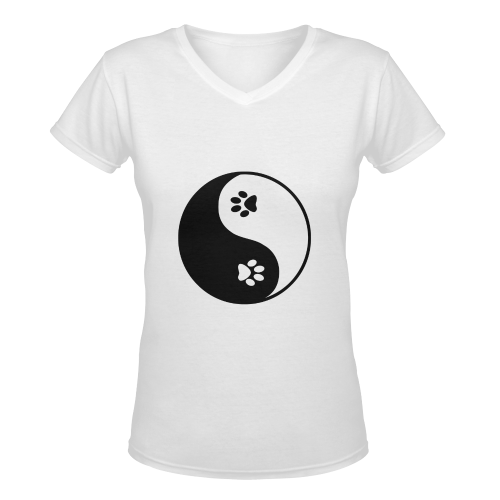 Cute Paw Yin Yang Women's Deep V-neck T-shirt (Model T19)