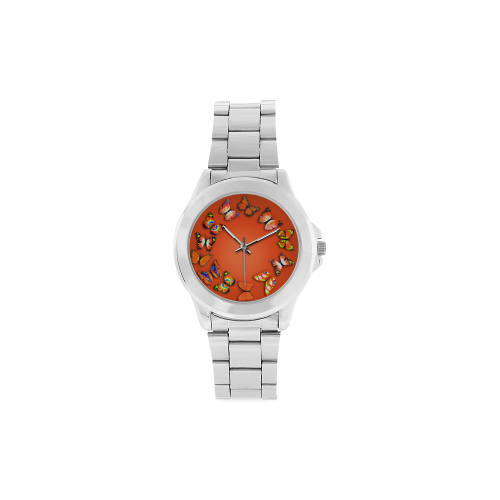 Novelty Orange Butterflies Unisex Stainless Steel Watch(Model 103)