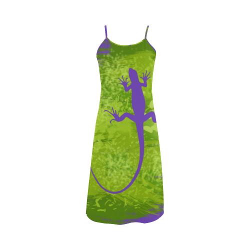 Green Lilac Lizard Shape Painting Alcestis Slip Dress (Model D05)