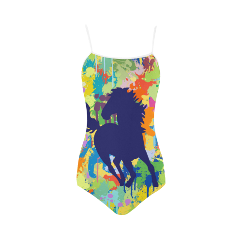 Darkblue Horse Shape Colorful Splash Strap Swimsuit ( Model S05)