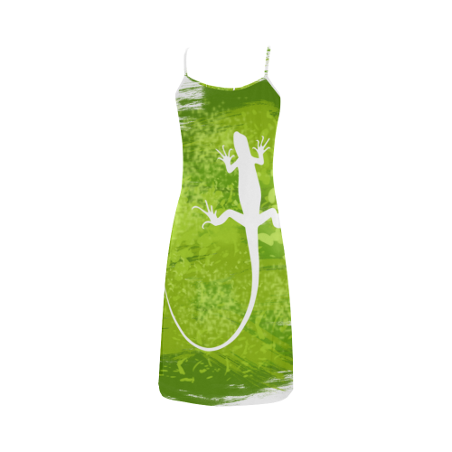 Green White Lizard Shape Painting Alcestis Slip Dress (Model D05)