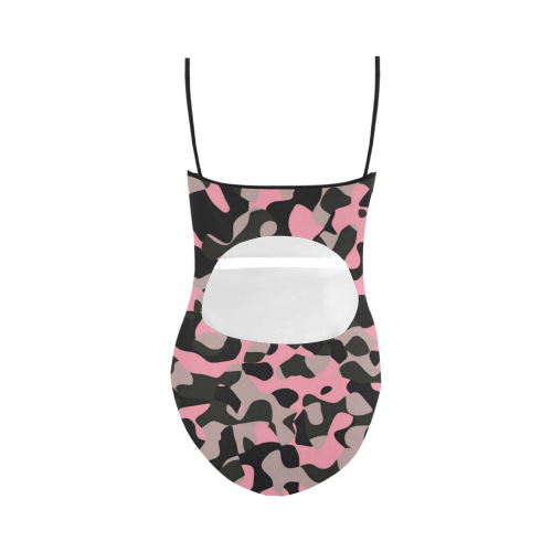 pink and black camouflage Strap Swimsuit ( Model S05)