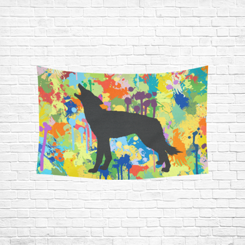 Free Black Wolf Colorful Splat Complete Cotton Linen Wall Tapestry 60"x 40"