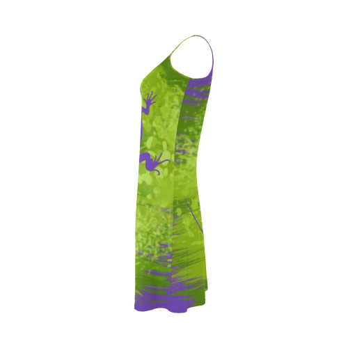 Green Lilac Lizard Shape Painting Alcestis Slip Dress (Model D05)