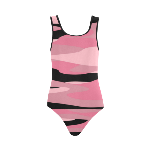 Pink and Black tiger Stripe Camo Vest One Piece Swimsuit (Model S04)