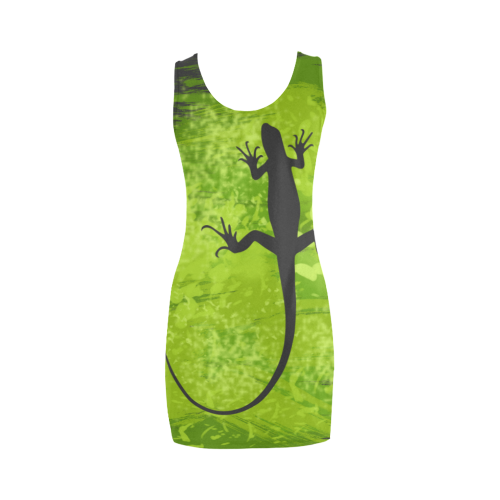 Green Lizard Shape Painting Medea Vest Dress (Model D06)