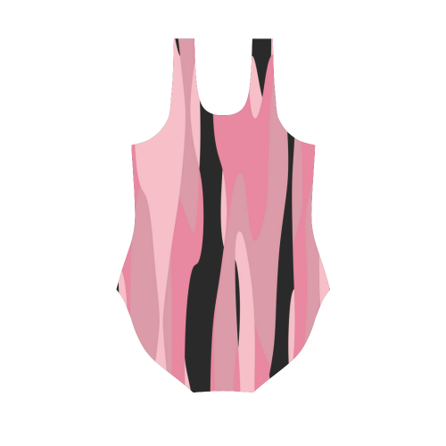 pink and black stretched camo Vest One Piece Swimsuit (Model S04)