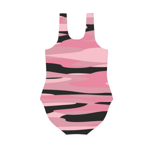 Pink and Black tiger Stripe Camo Vest One Piece Swimsuit (Model S04)