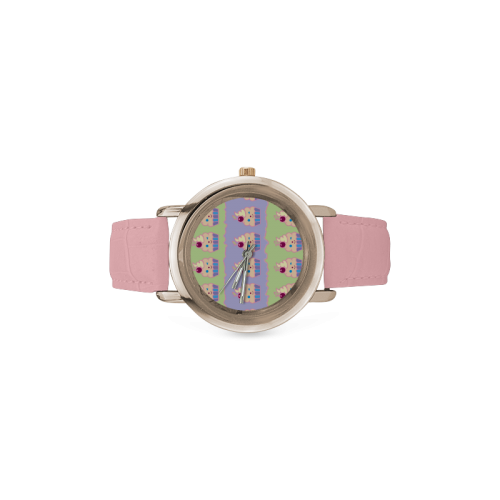 Cupcakes Women's Rose Gold Leather Strap Watch(Model 201)