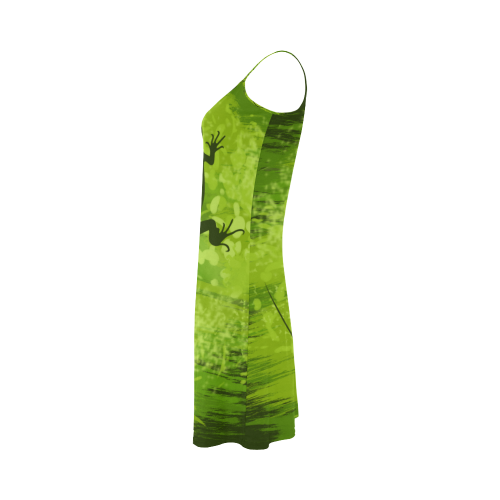 Green Black Lizard Shape Painting Alcestis Slip Dress (Model D05)