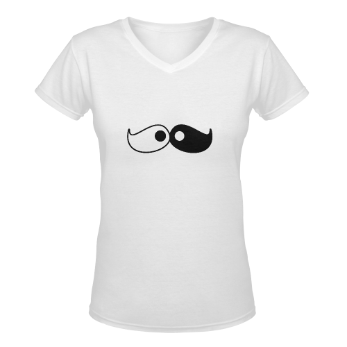 Cute Yin Yang Moustache Women's Deep V-neck T-shirt (Model T19)