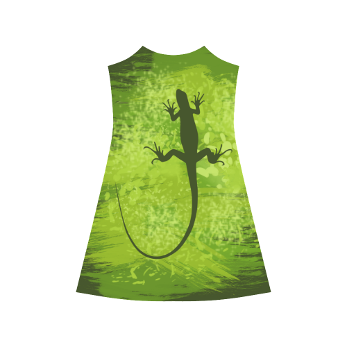 Green Black Lizard Shape Painting Alcestis Slip Dress (Model D05)