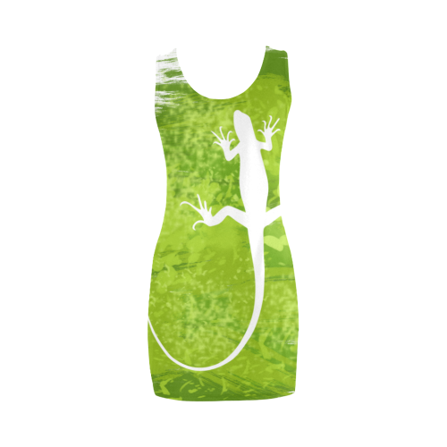Green White Lizard Shape Painting Medea Vest Dress (Model D06)