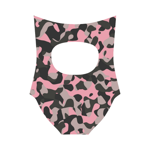 pink and black camouflage Strap Swimsuit ( Model S05)