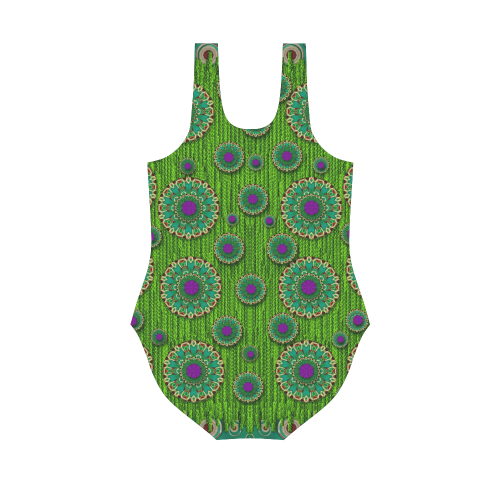 landscape and scenery in the peacock forest Vest One Piece Swimsuit (Model S04)