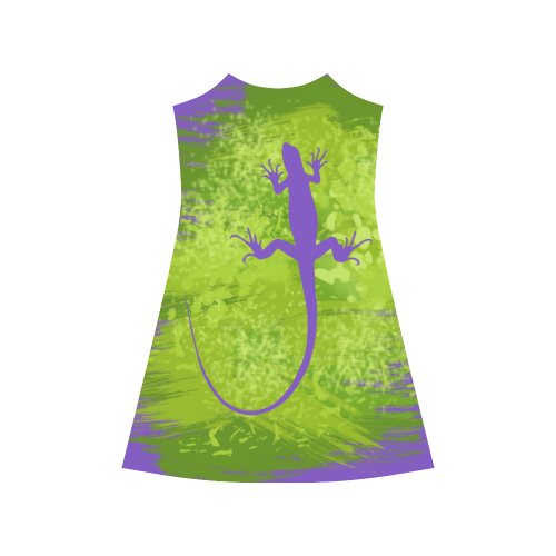 Green Lilac Lizard Shape Painting Alcestis Slip Dress (Model D05)