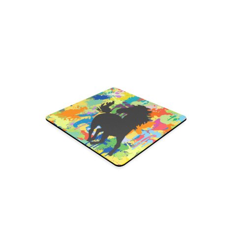 Black Horse Shape Template Colorful Splat Square Coaster