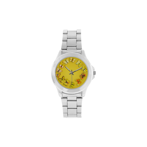 Novelty Yellow Butterflies Unisex Stainless Steel Watch(Model 103)