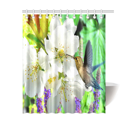 Peach Blossom Hummingbird Shower Curtain 60"x72"