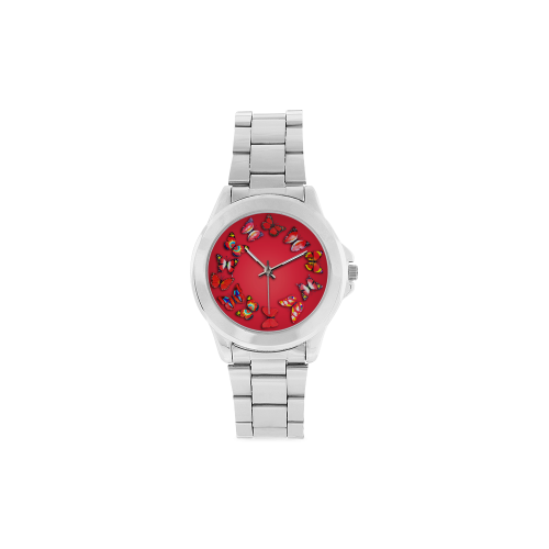 Novelty Red Butterflies Unisex Stainless Steel Watch(Model 103)