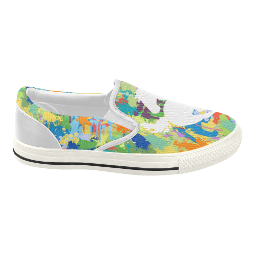 White Horse Shape Colorful Splash Design your Backgr Women's Slip-on Canvas Shoes (Model 019)