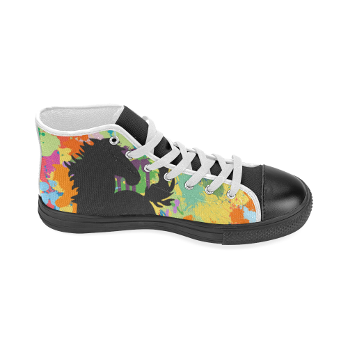 Horse Black Shape Colorful Splash Women's Classic High Top Canvas Shoes (Model 017)