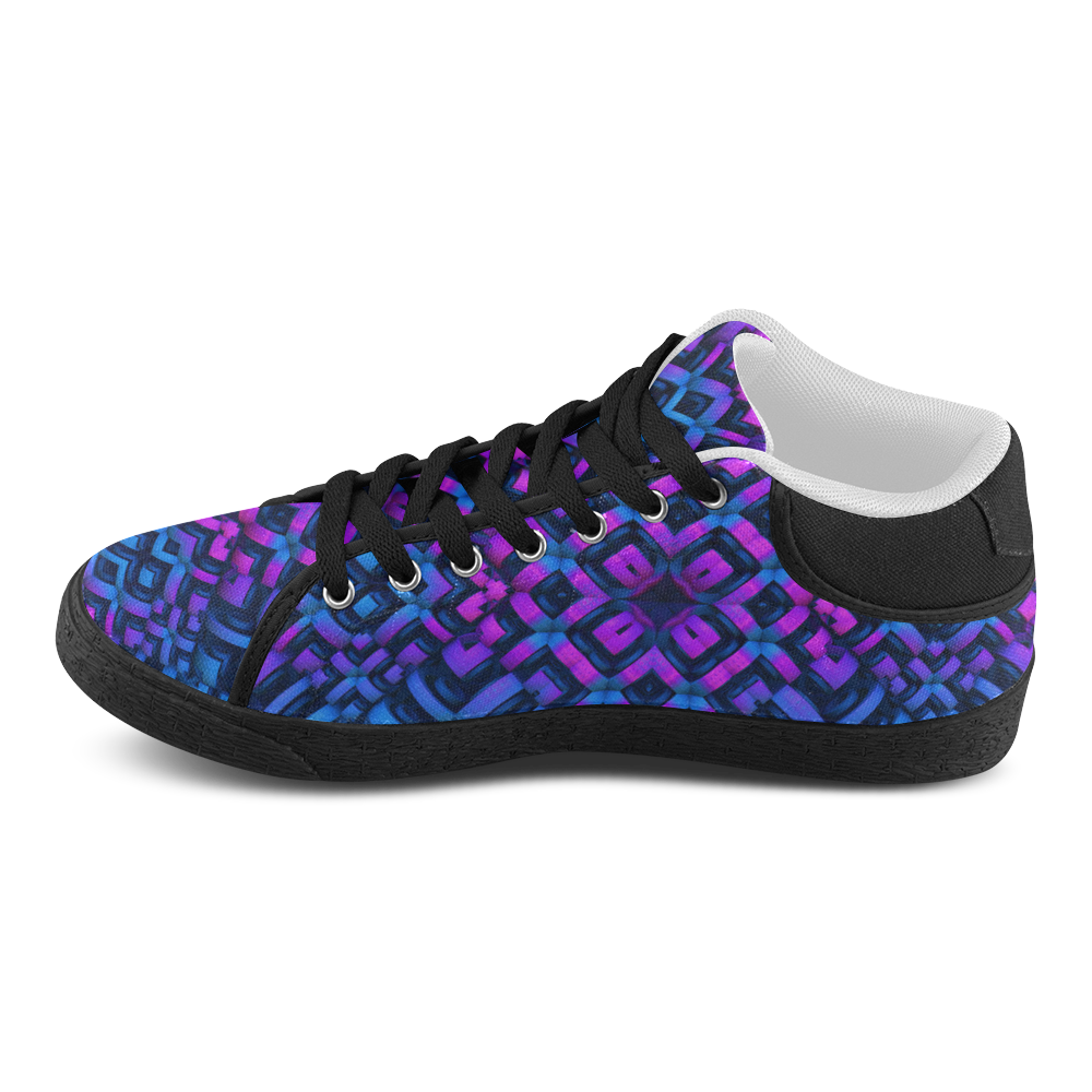 3D Pattern in Neon Blue/Pink/Black Women's Chukka Canvas Shoes (Model