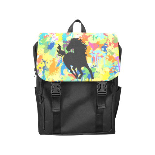 Black Horse Shape Colorful Splash Your Colorbackgr Casual Shoulders Backpack (Model 1623)