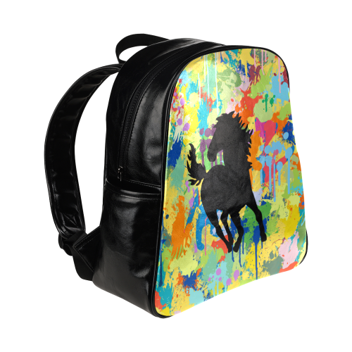 Black Horse Shape Colorful Splash Your Colorbackgr Multi-Pockets Backpack (Model 1636)