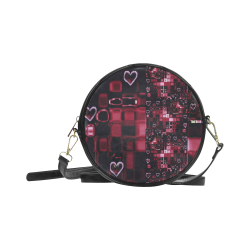 Digital Hearts on Dark Reds Round Sling Bag (Model 1647)