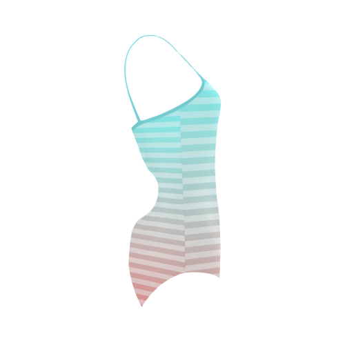 Aqua/Peach Ombre Stripe Strap Swimsuit ( Model S05)