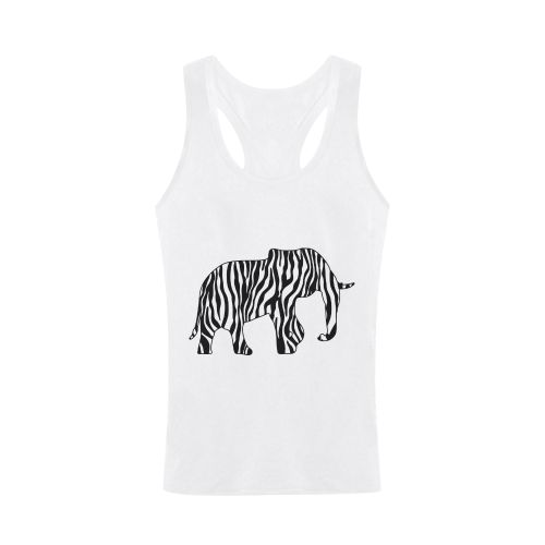 ZEBRAPHANT Elephant with Zebra Stripes black white Plus-size Men's I-shaped Tank Top (Model T32)