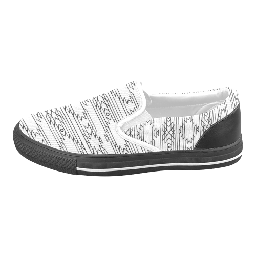 Tribal Pattern in black and white outlined effect Men's Slip-on Canvas Shoes (Model 019)