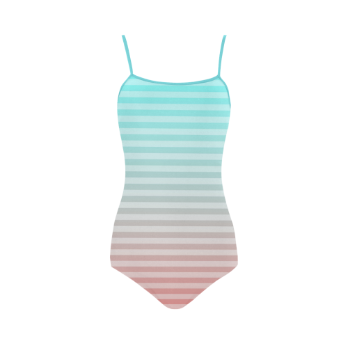 Aqua/Peach Ombre Stripe Strap Swimsuit ( Model S05)